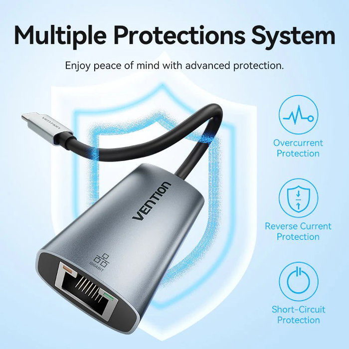 Vention Adaptador USB Tipo-C a RJ45 Gigabit Ethernet 1000 Mbps CFPHB Gris